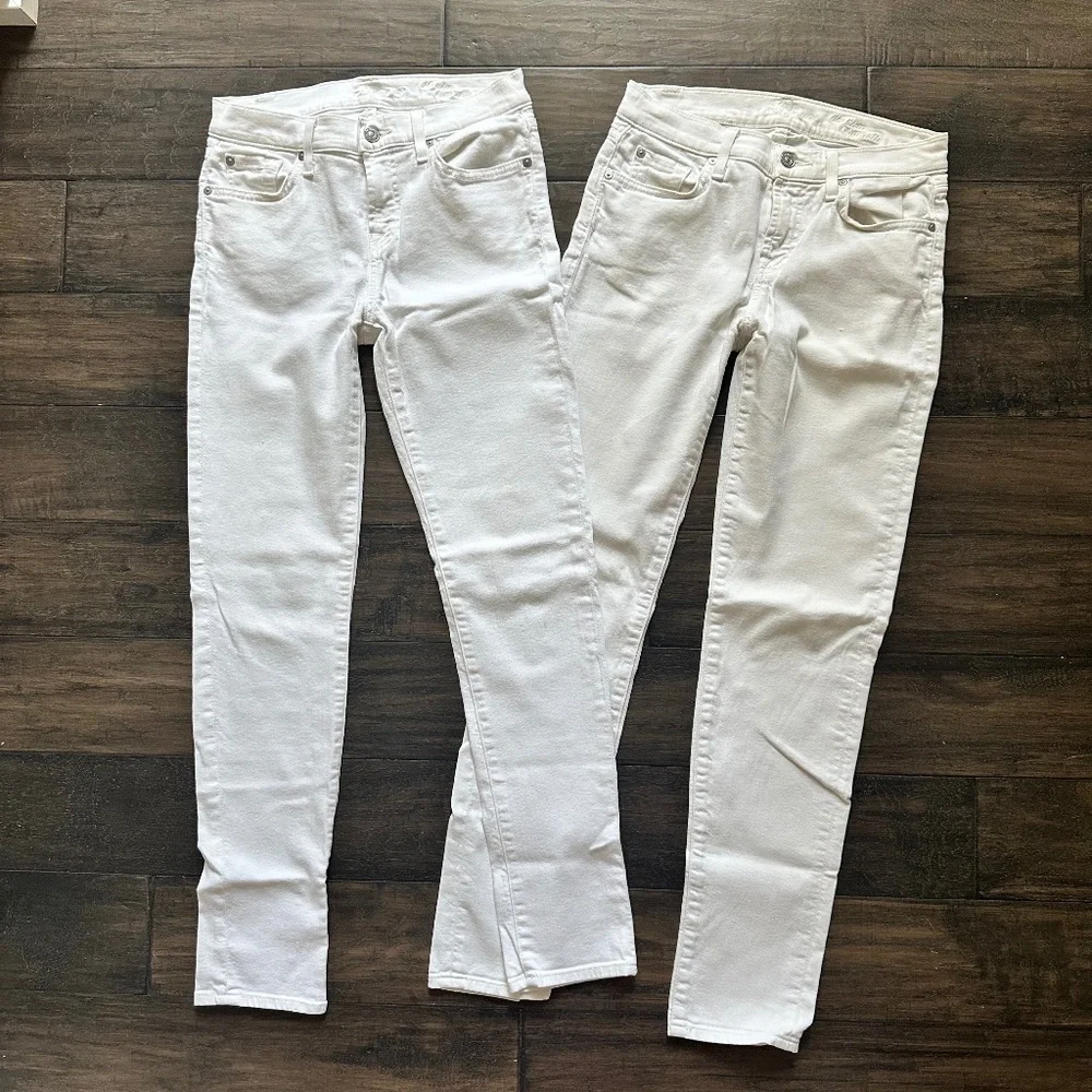 7 FOR ALL MANKIND 2 Pair White Lowrise Skinny Jeans Sz 26 - Picture 1 of 3